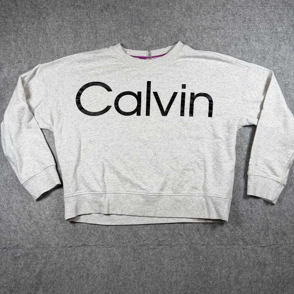 Calvin Klein Women Performance Logo Sweatshirt Large Gray Graphic Cotton Blend
